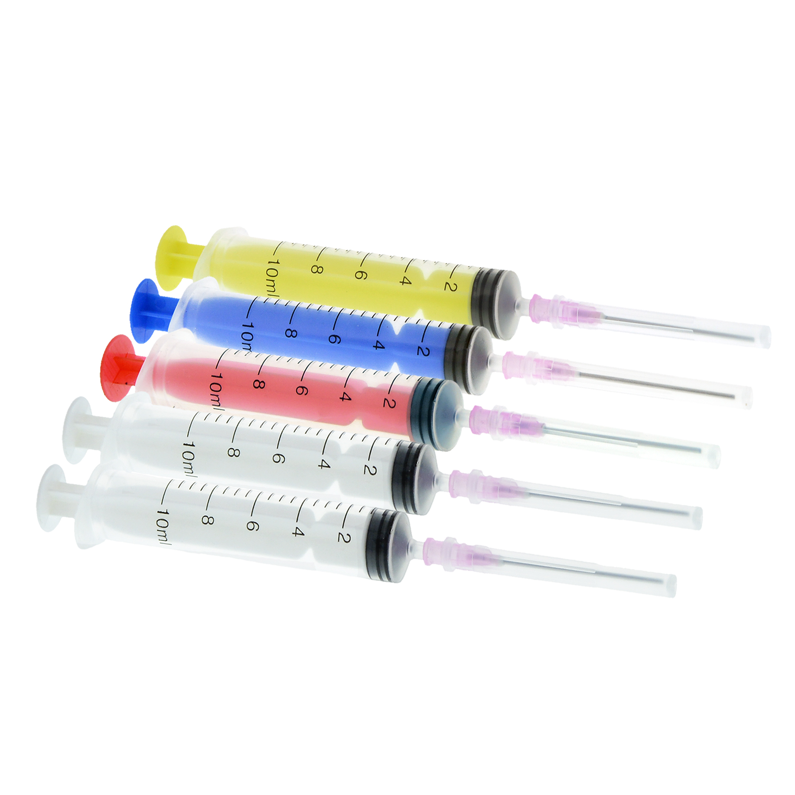 5 x 10ml Coloured Syringe Set + 38mm Filling Needle